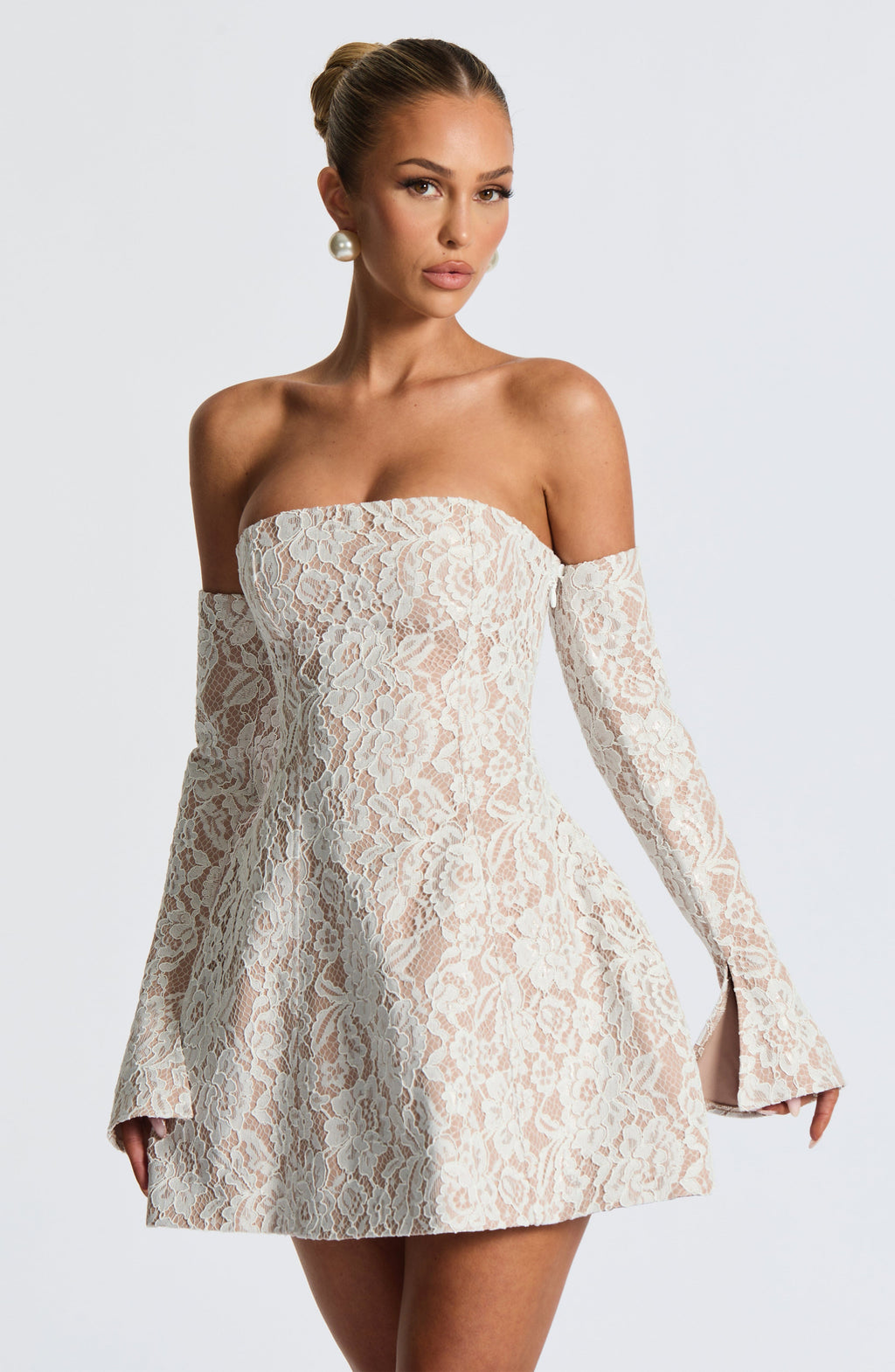 Ivory Strapless Lace Overlay Mini Dress