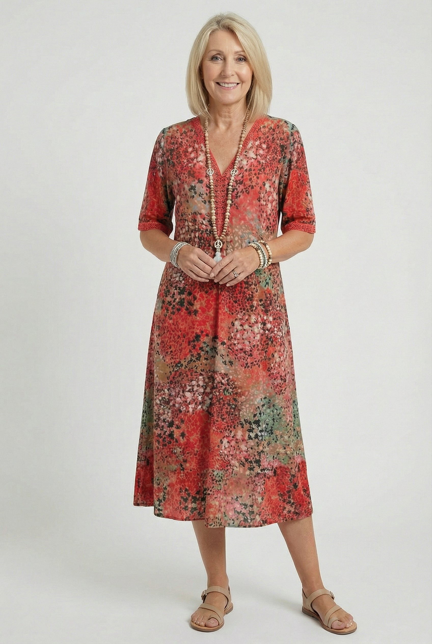 Floral Print Relaxed Midi Dress with Pockets