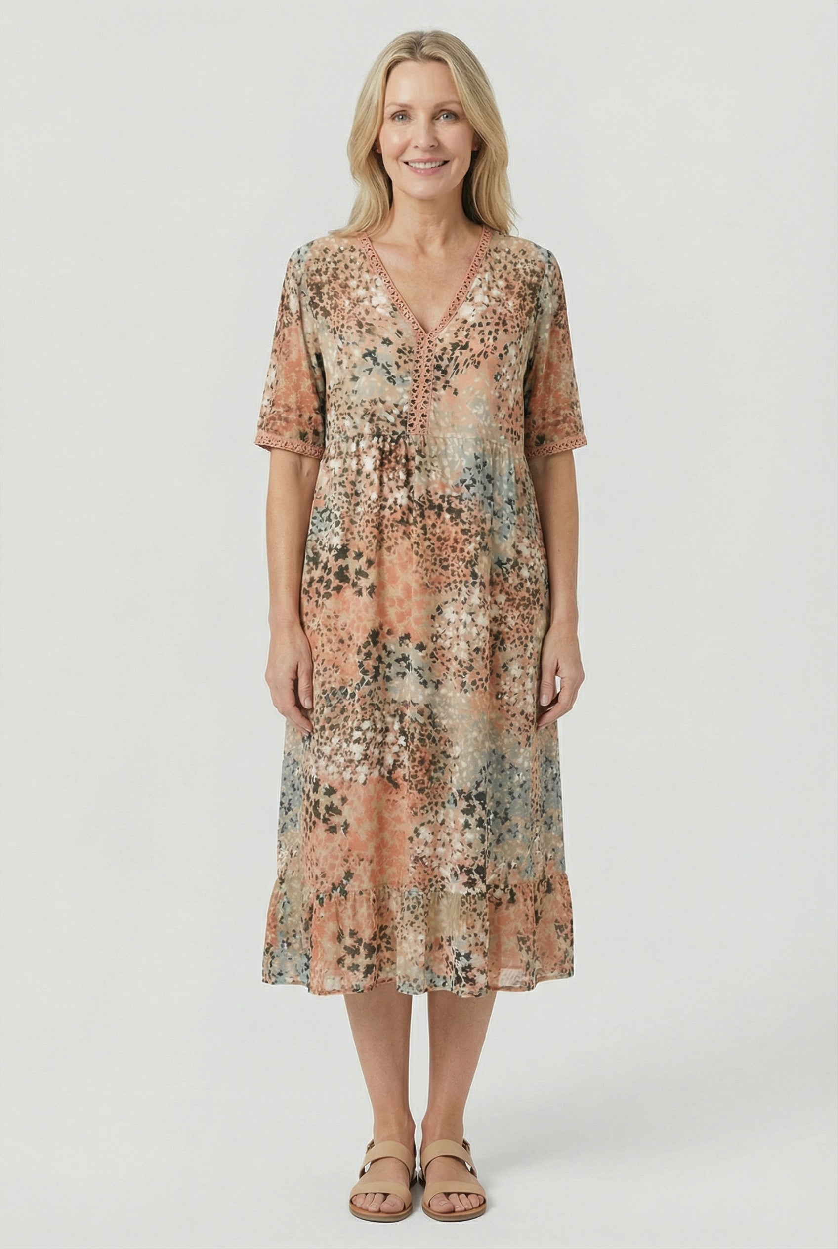 Floral Print Relaxed Midi Dress with Pockets
