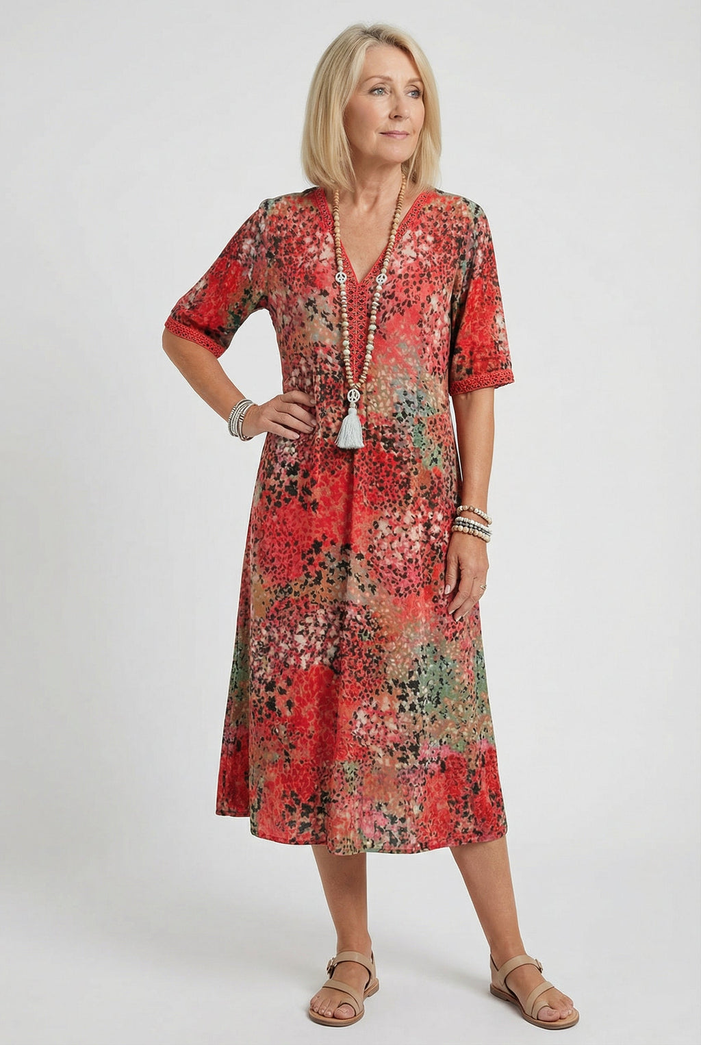 Floral Print Relaxed Midi Dress with Pockets