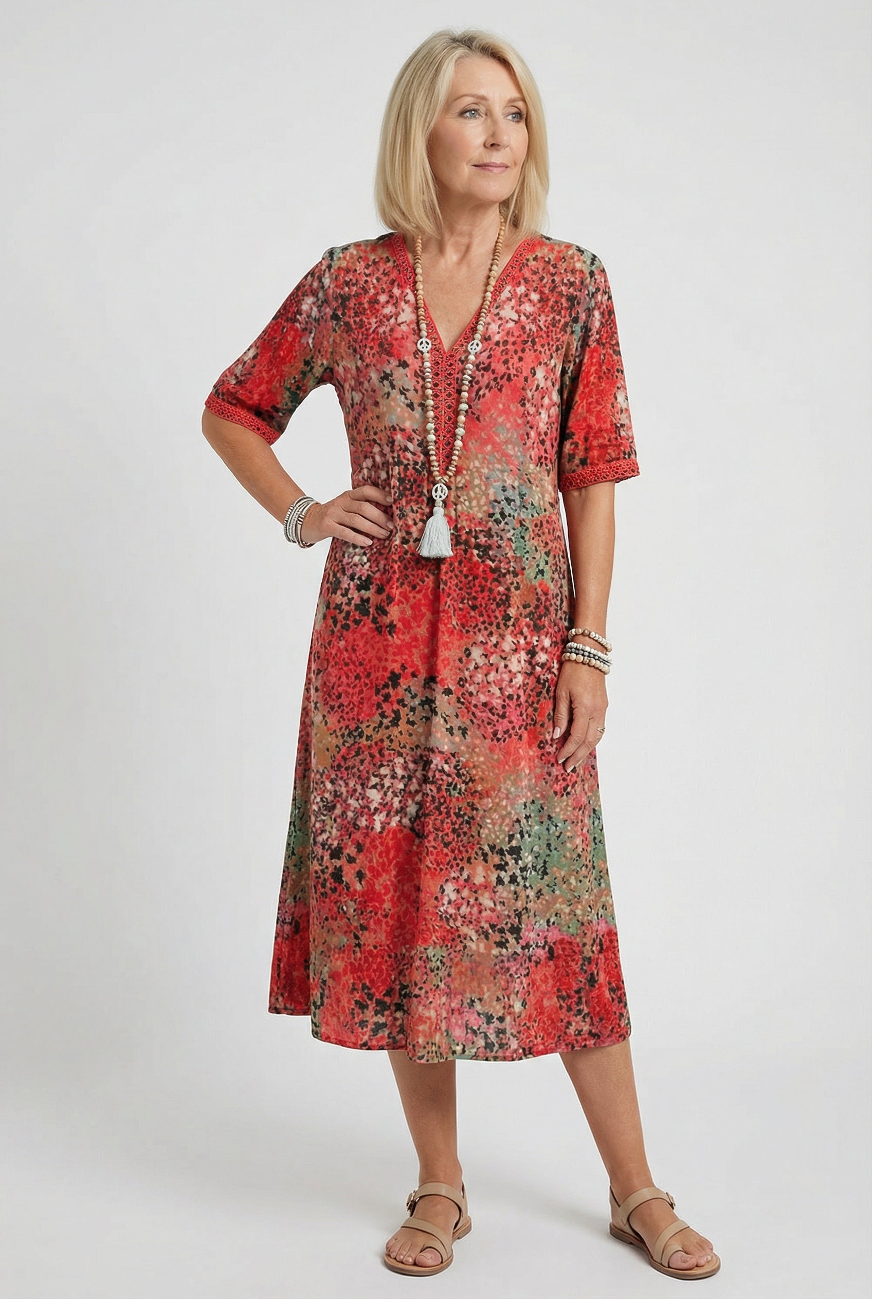 Floral Print Relaxed Midi Dress with Pockets