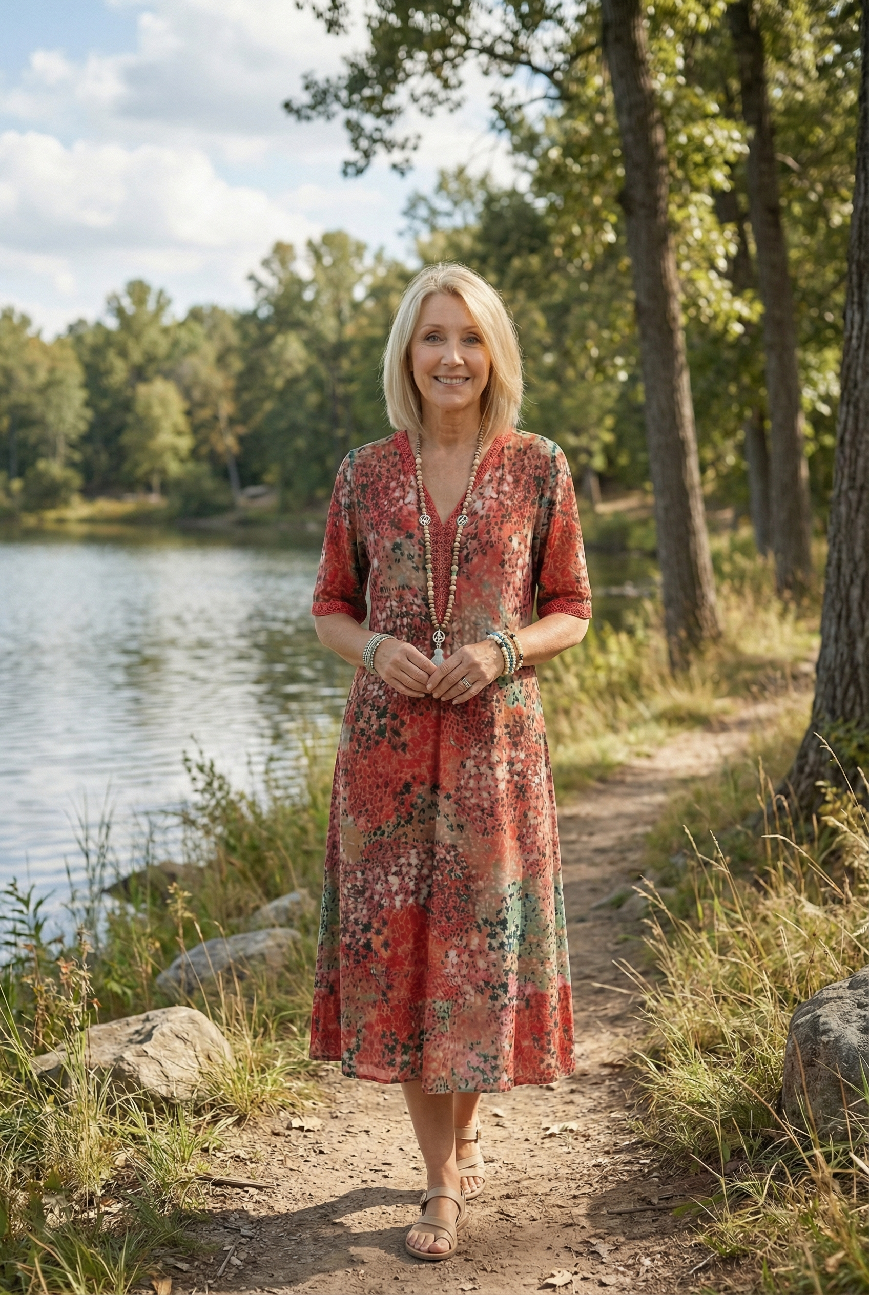 Floral Print Relaxed Midi Dress with Pockets
