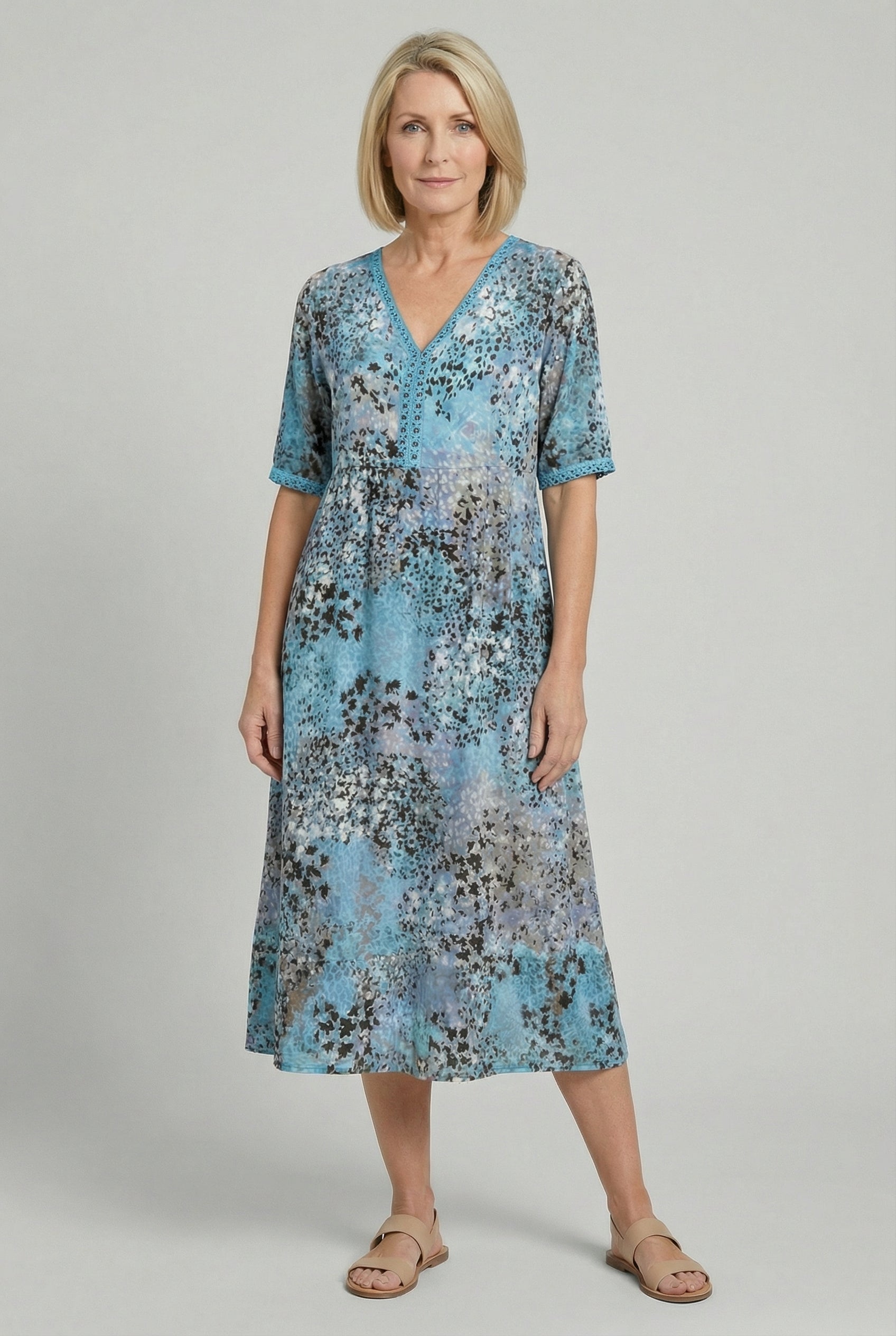 Floral Print Relaxed Midi Dress with Pockets