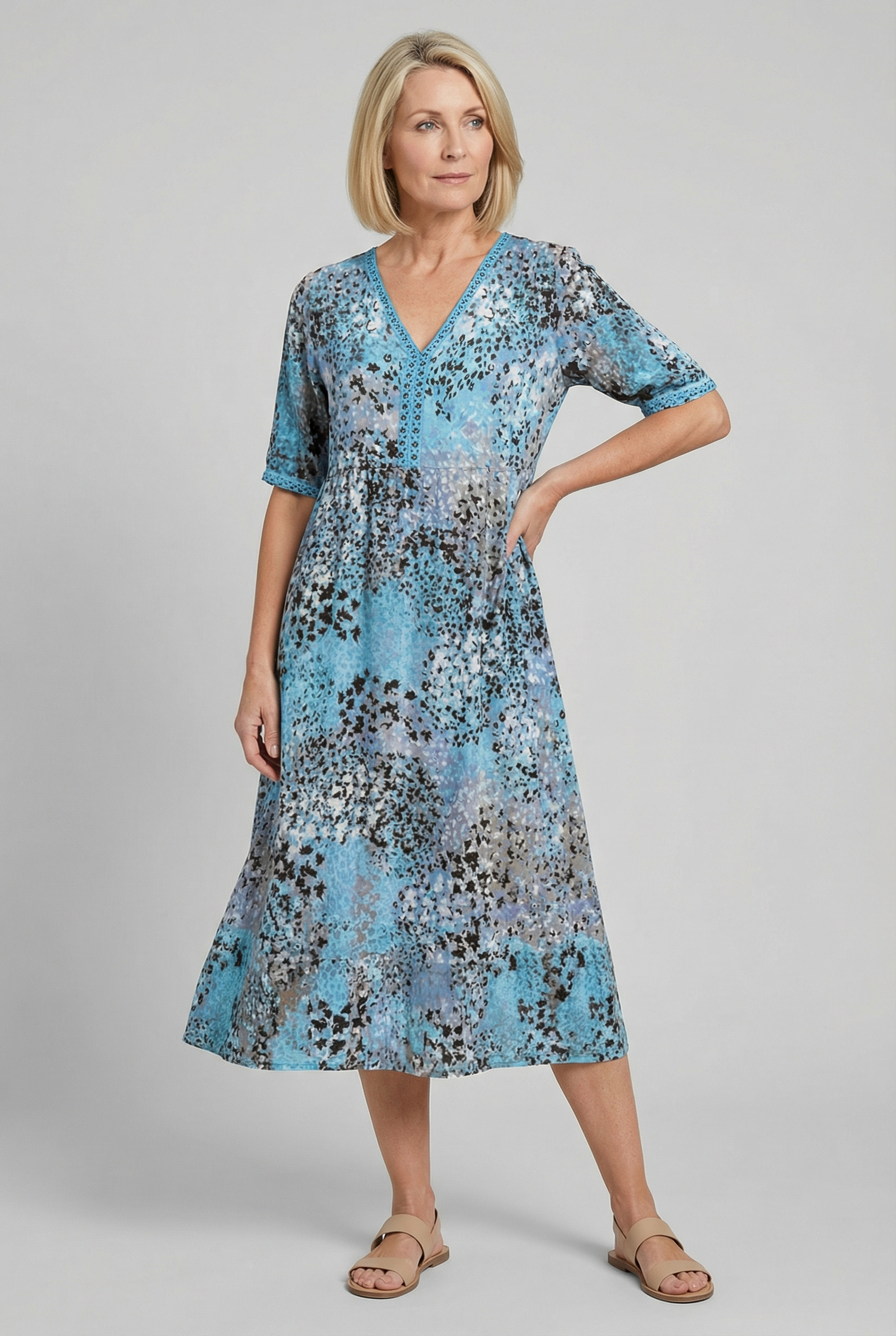Floral Print Relaxed Midi Dress with Pockets