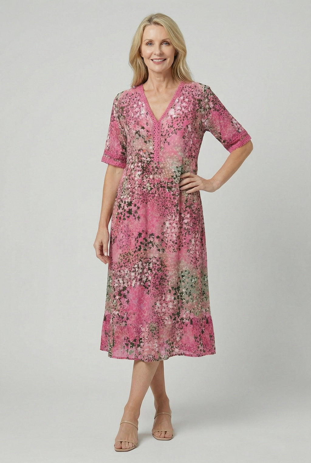Floral Print Relaxed Midi Dress with Pockets