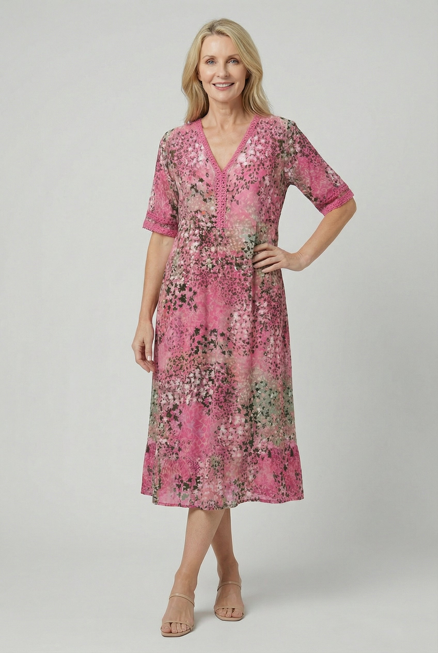 Floral Print Relaxed Midi Dress with Pockets