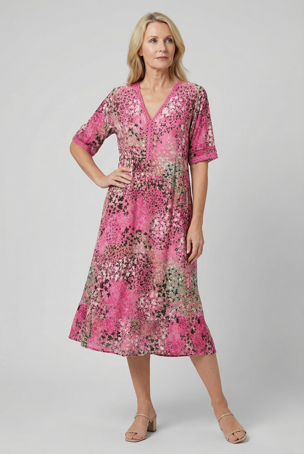 Floral Print Relaxed Midi Dress with Pockets
