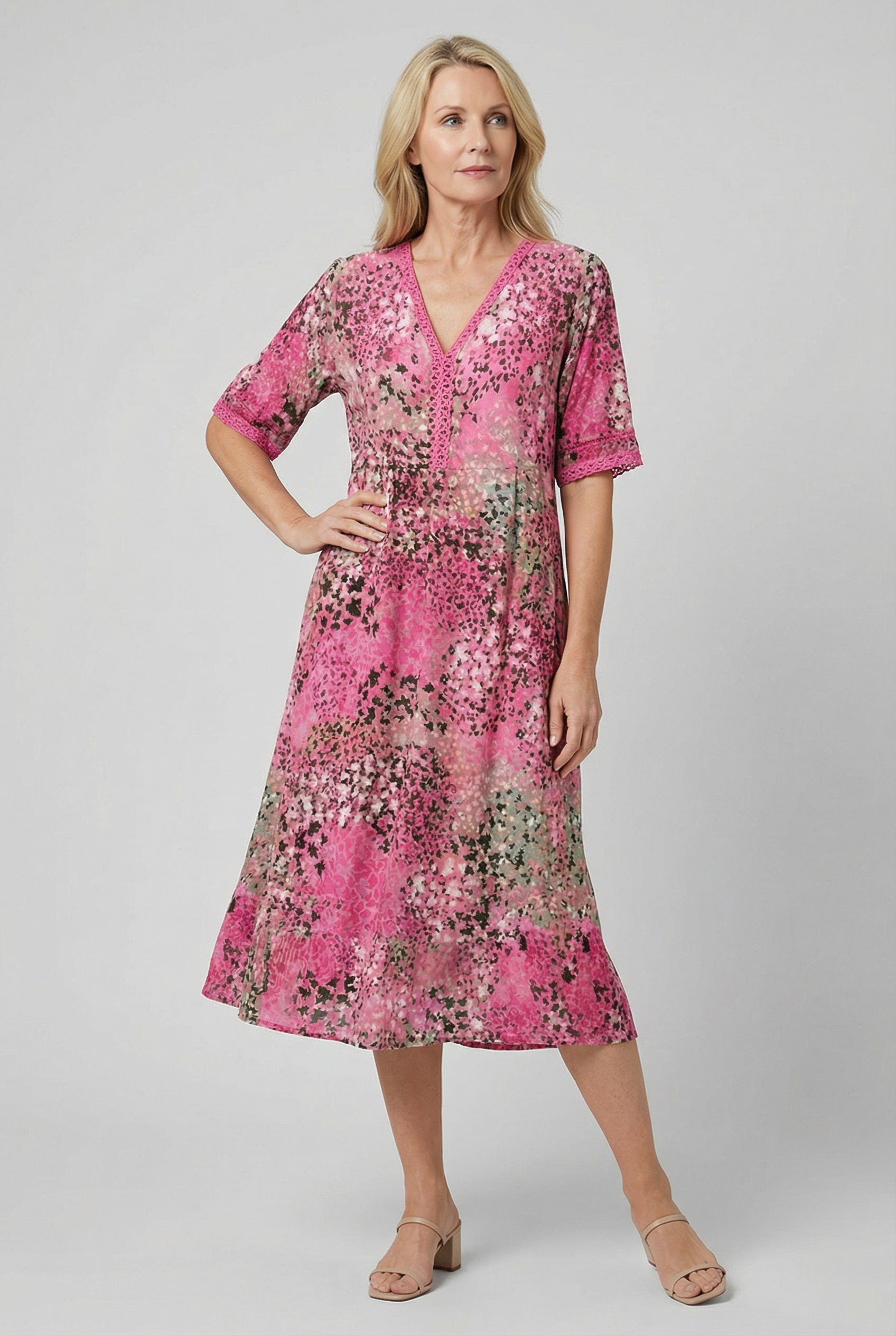 Floral Print Relaxed Midi Dress with Pockets