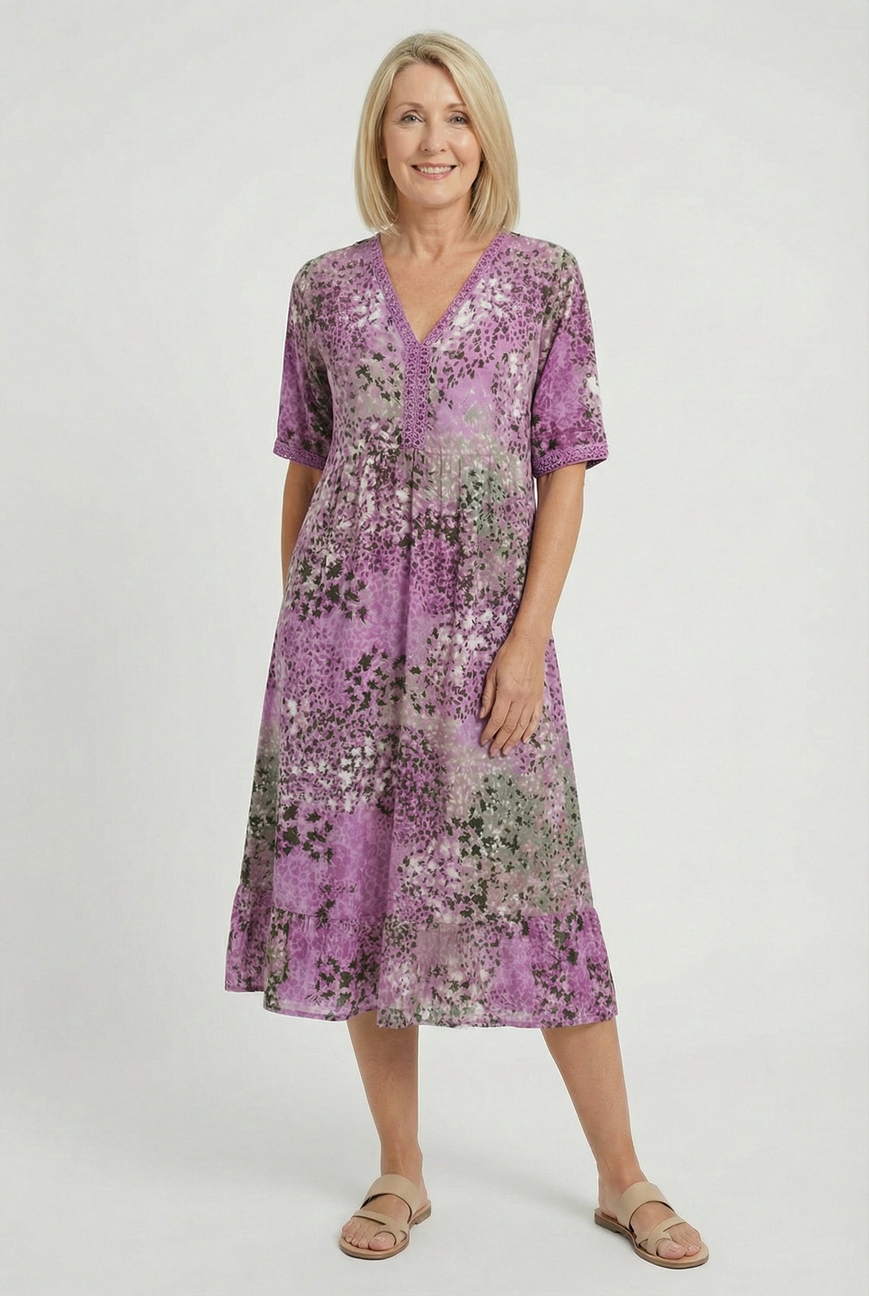 Floral Print Relaxed Midi Dress with Pockets