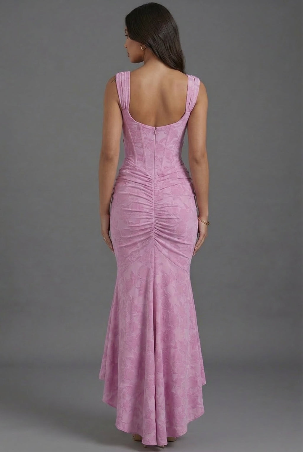 Square Neck Corset Floral Jacquard Maxi Dress