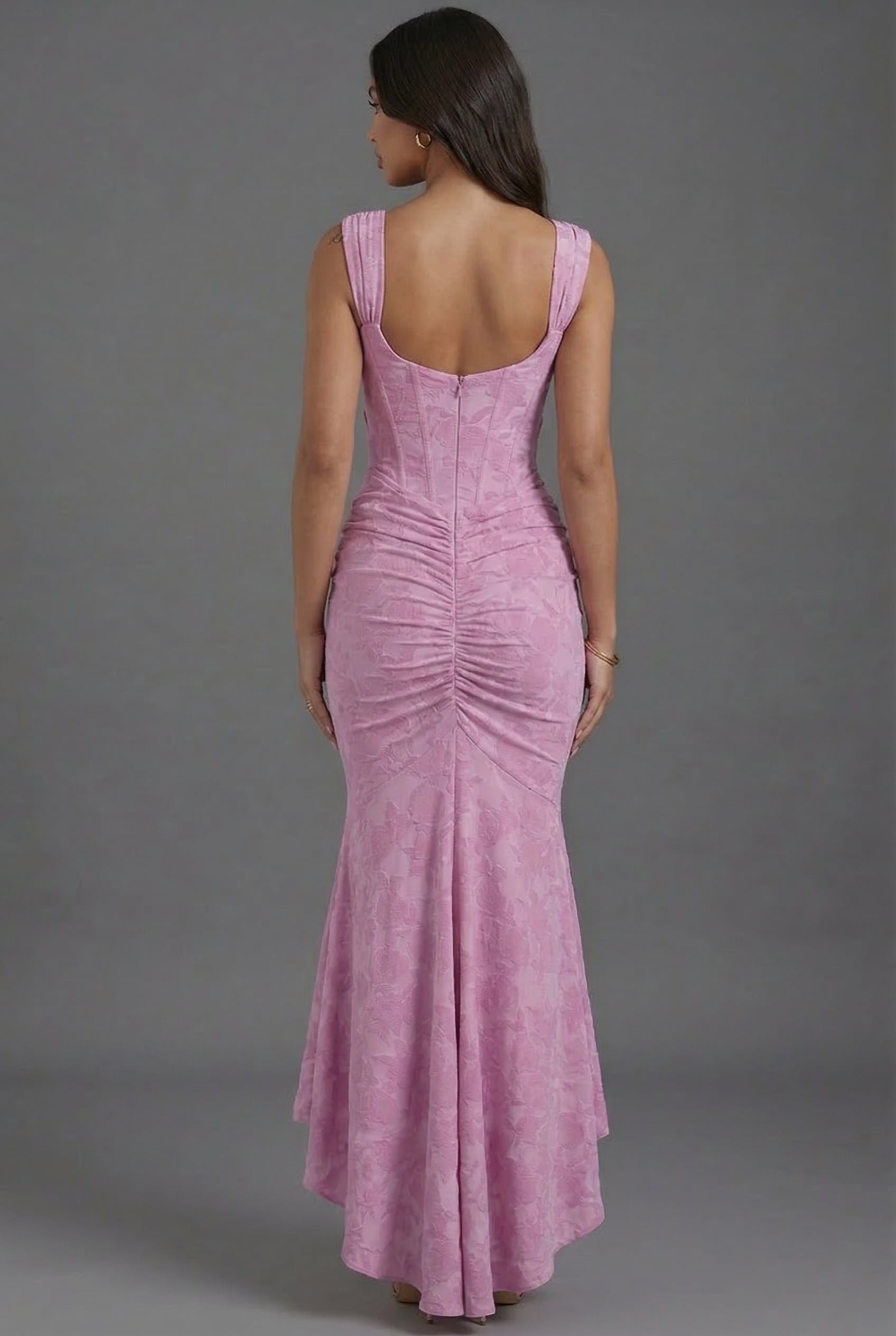 Square Neck Corset Floral Jacquard Maxi Dress