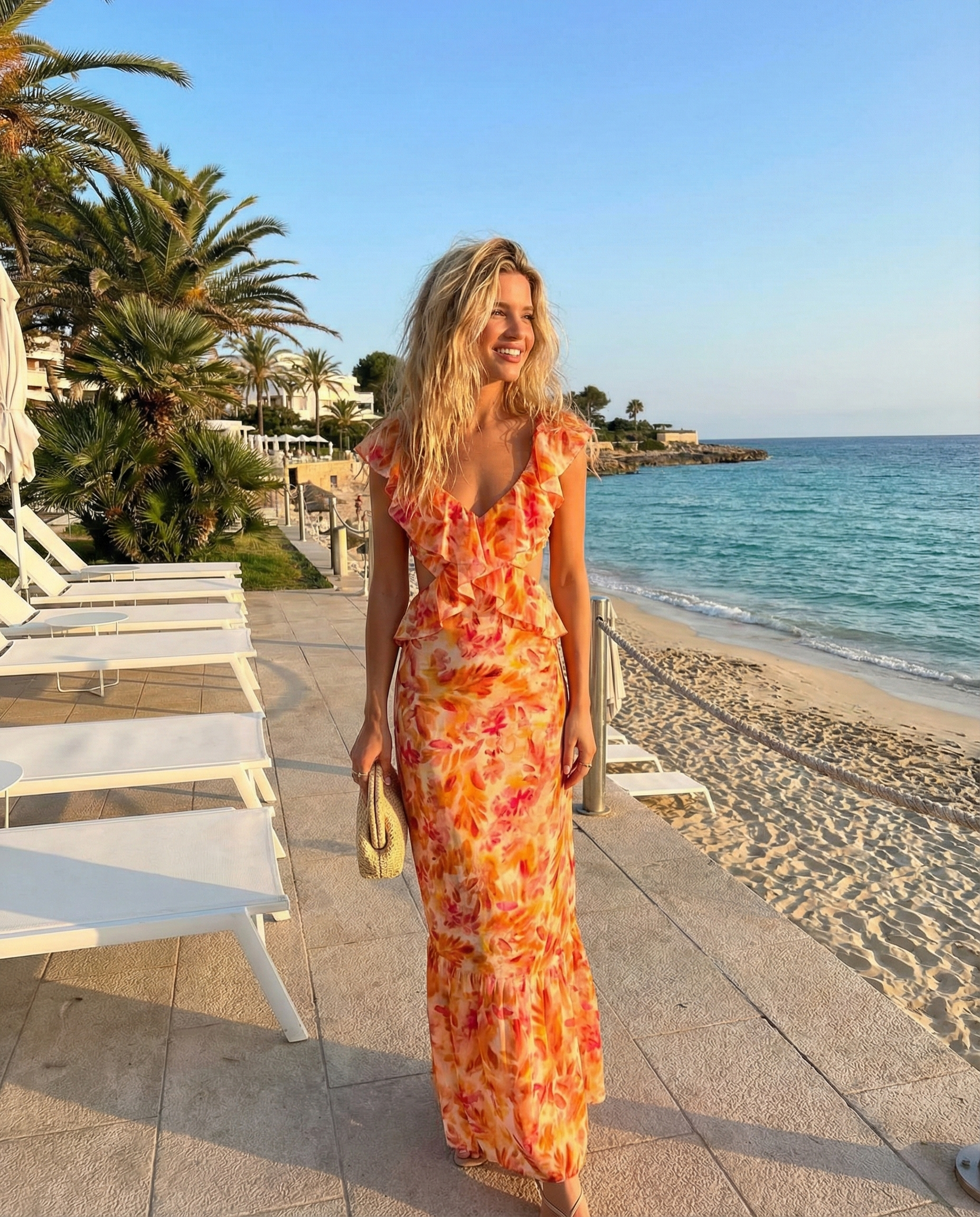 Cocktail Maxi Dress Ruffles And Florals
