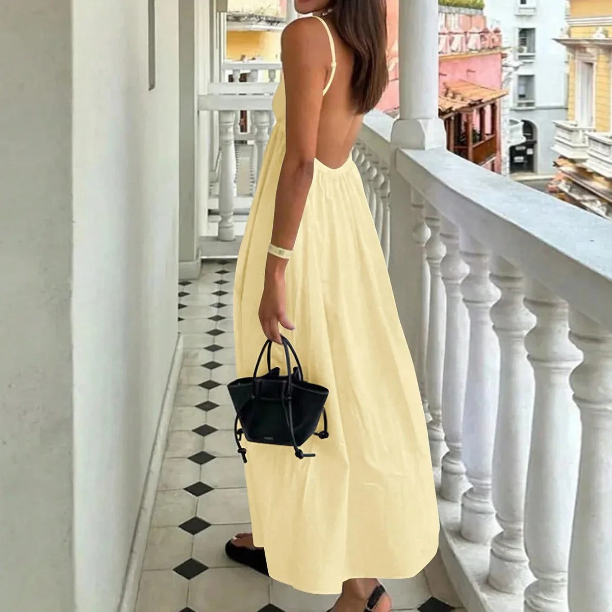 Open Back Cotton Maxi Dress