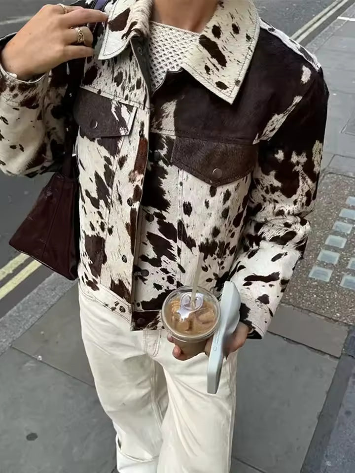Cow Print Open-Front Jacket