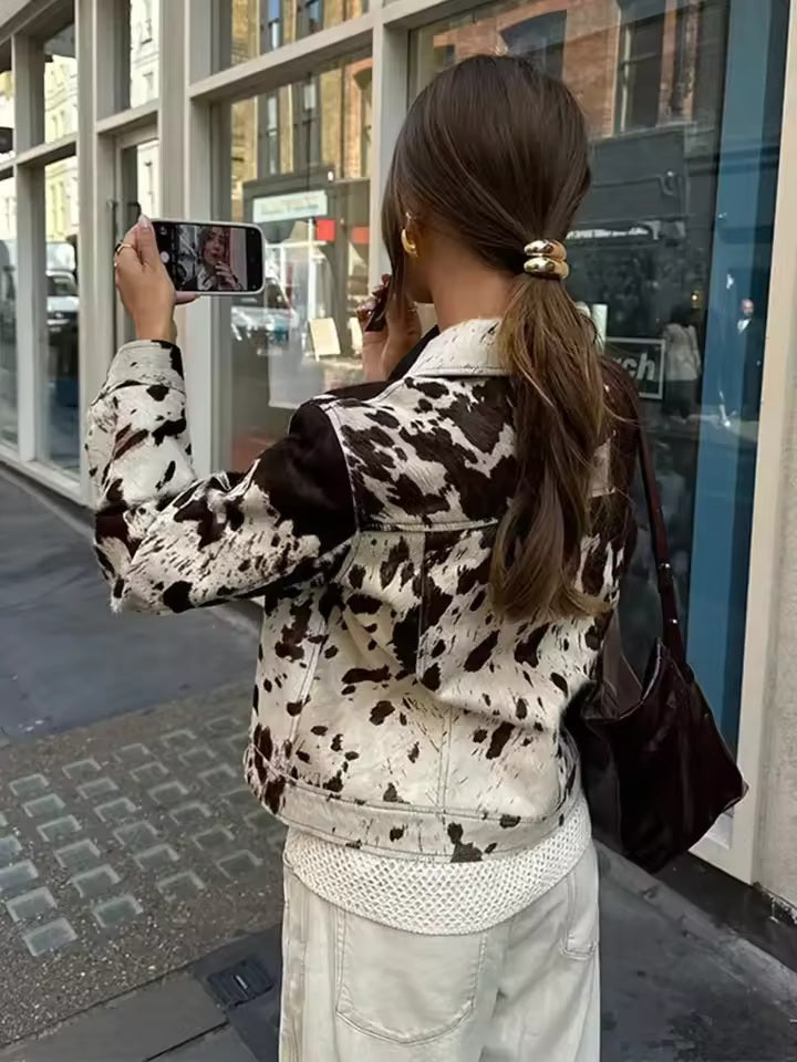 Cow Print Open-Front Jacket