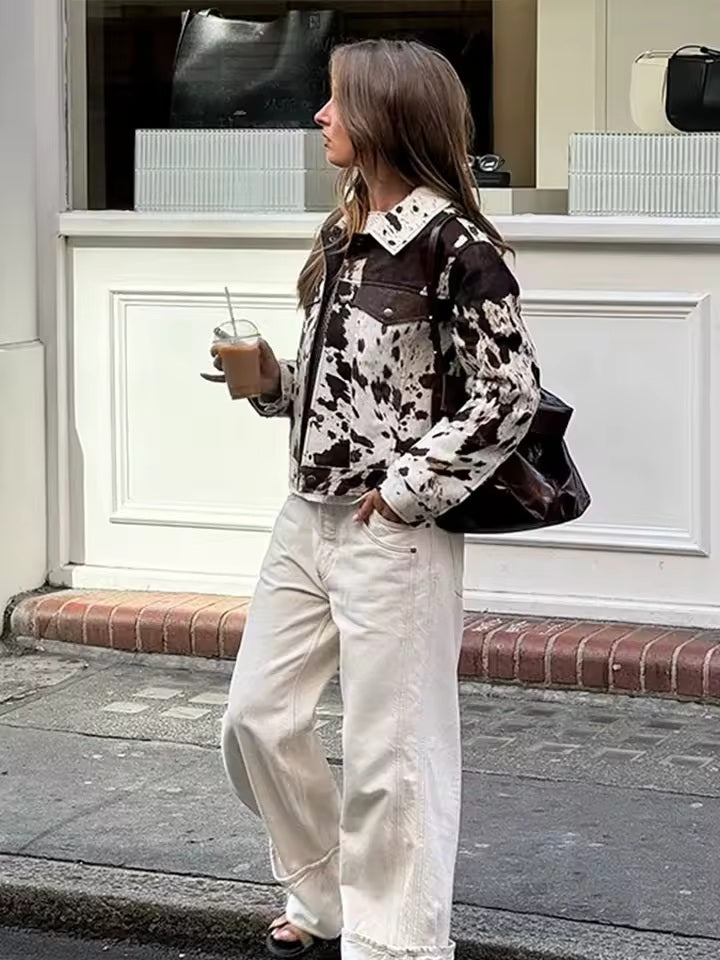 Cow Print Open-Front Jacket