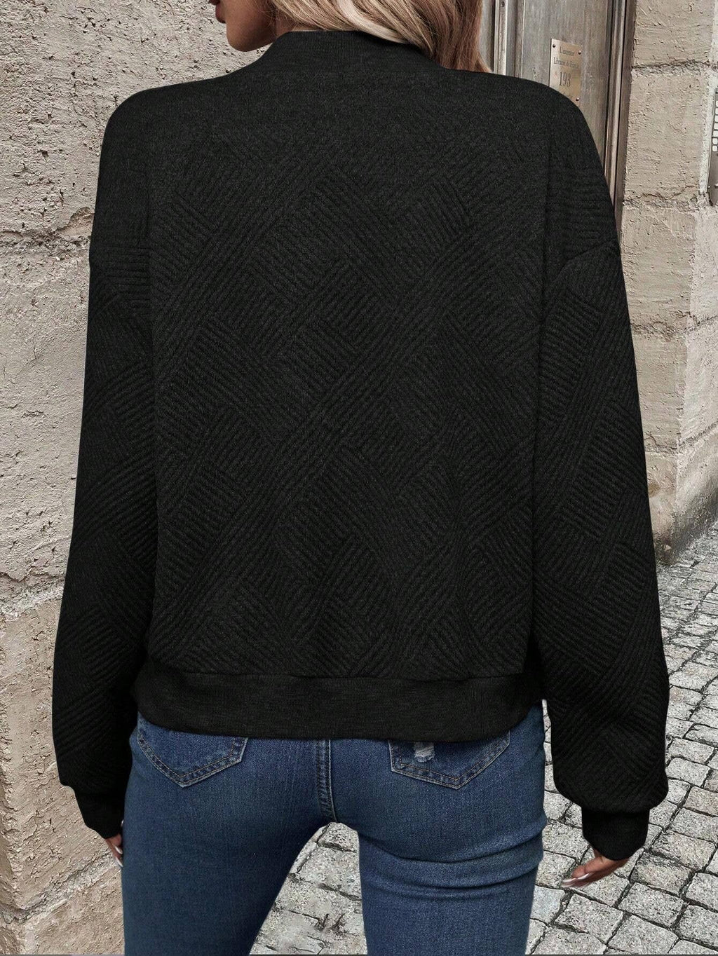 Textured Zip-Up Lightweight Bomber Jacket
